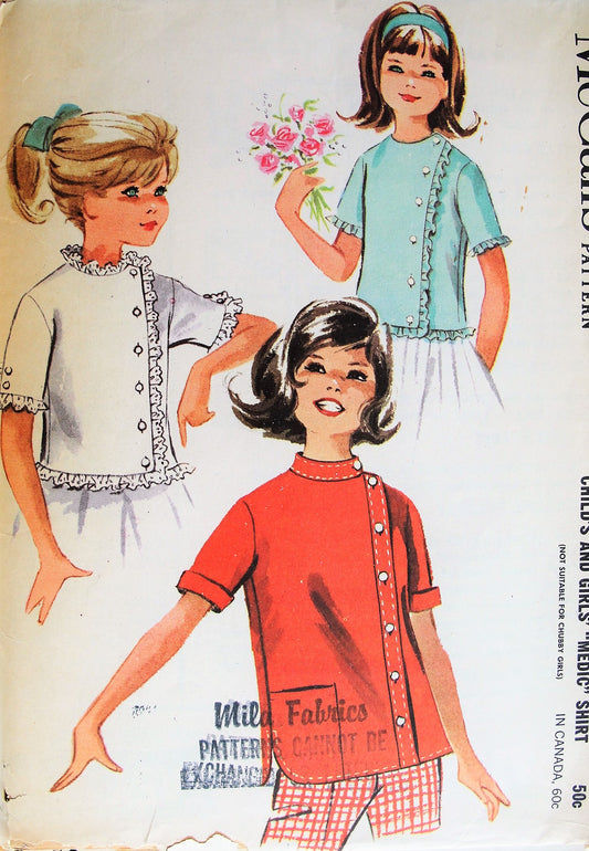 1960s CUTE Girls Ruffled or Tailored Blouse Pattern McCALLS 6506 Three Sweet Blouses Size 12 Vintage Childrens Sewing Pattern