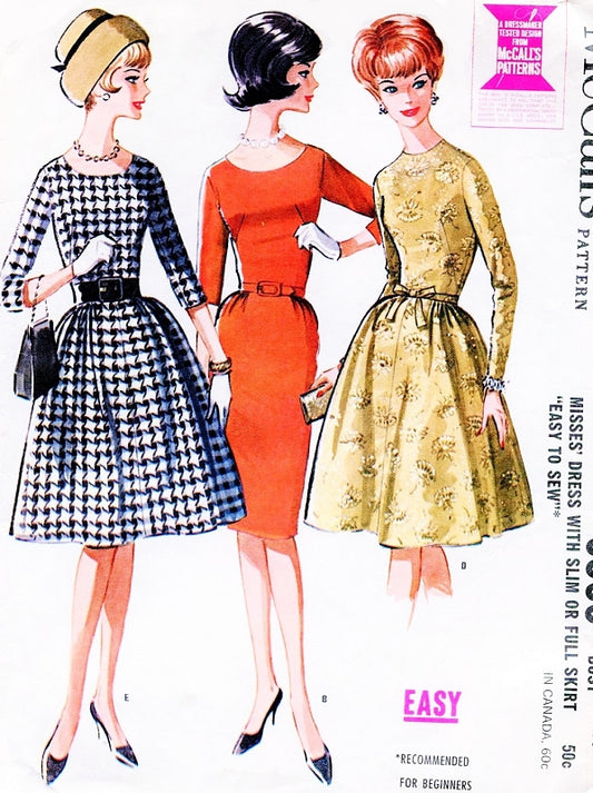 1960s  CLASSY Mad Men Era Six Way Dress Pattern McCALLS 6566 Slim or Full Skirt Day or Cocktail Party Figure Flattering Dress Bust 32 BEGINNERS Vintage Sewing Pattern FACTORY FOLDED