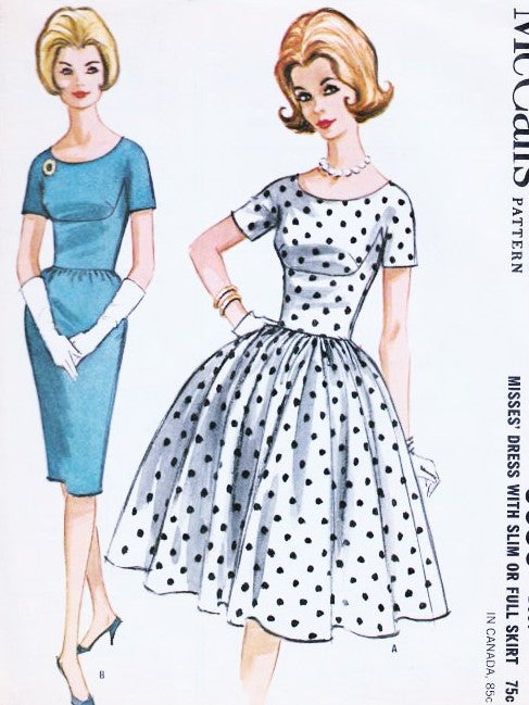 1960s ROCKABILLY Slim or Full Skirt Dress Pattern McCALLS 6636 Day or Party Beautiful Fitted Bodice Bust 34 Vintage Sewing Pattern UNCUT