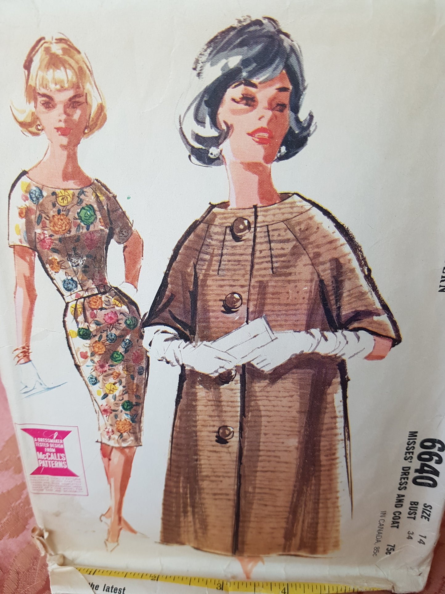 1960s STYLISH Slim Dress and Flared Coat Pattern McCALLs 6640 Elegant Design, Bust 34 Vintage Sewing Pattern