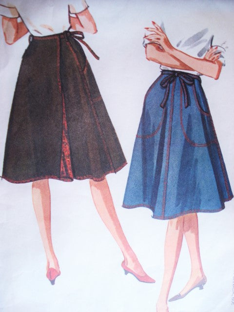 1960s FAB Wrap Around Skirt Pattern McCALLS 6665 Lined Flared Wrap n Tie  Skirt With Pockets Medium Size Waist 26-28 Vintage Sewing Pattern