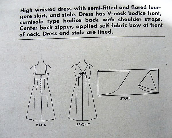 1960s LOVELY Cocktail Party Evening Dress and Stole Pattern McCALLS 6842 V Neckline High Waisted Dress, Low Strappy Back Bust 34 Vintage Sewing Pattern FACTORY FOLDED