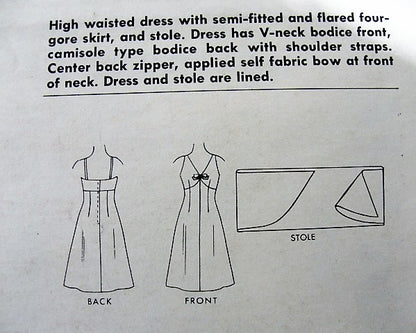 1960s LOVELY Cocktail Party Evening Dress and Stole Pattern McCALLS 6842 V Neckline High Waisted Dress, Low Strappy Back Bust 34 Vintage Sewing Pattern FACTORY FOLDED