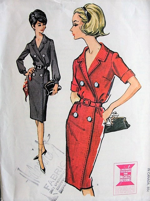 1960s CHIC Belted Wrap Dress McCalls 6906 Vintage Sewing Pattern Bust 32