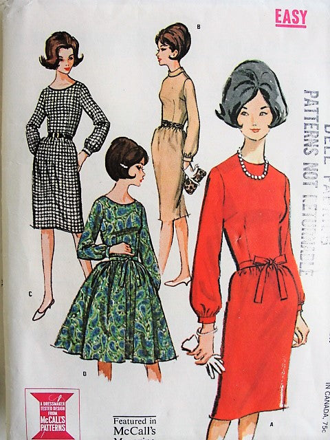1960s WONDERFUL Slim or Full Skirt Dress Pattern McCALLS 6973 Four Lovely Versions, Bust 32 EASY To Sew Vintage Sewing Pattern