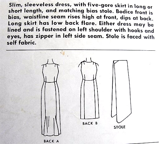 1960s CLASSY Pauline Trigere Slim Cocktail Dress or Evening Gown Pattern McCALLS 7037 Gorgeous Low Back Flare Evening Dress and Stole Bust 32 Vintage Sewing Pattern