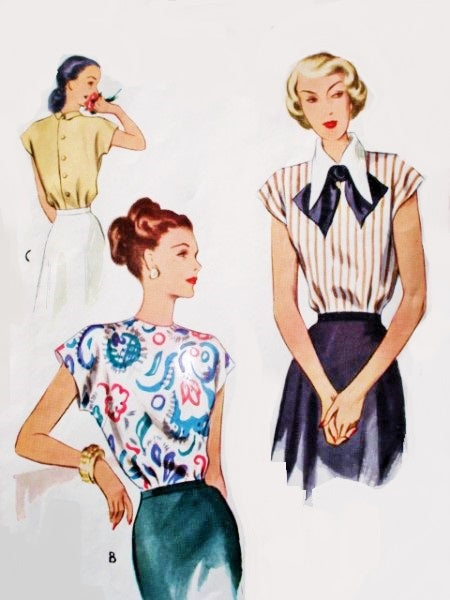 1940s Lovely Blouse Pattern McCall 7231 Button Back Two Neckline Styles Bust 30 Vintage Sewing Pattern