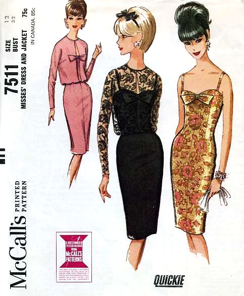 STUNNING 1960s  Evening Cocktail Party Slim Dress and Jacket Pattern McCALLS 7511 Beautiful Camisole Top Sheath Dress,Bloused Jacket Bust 32 Vintage Sewing Pattern