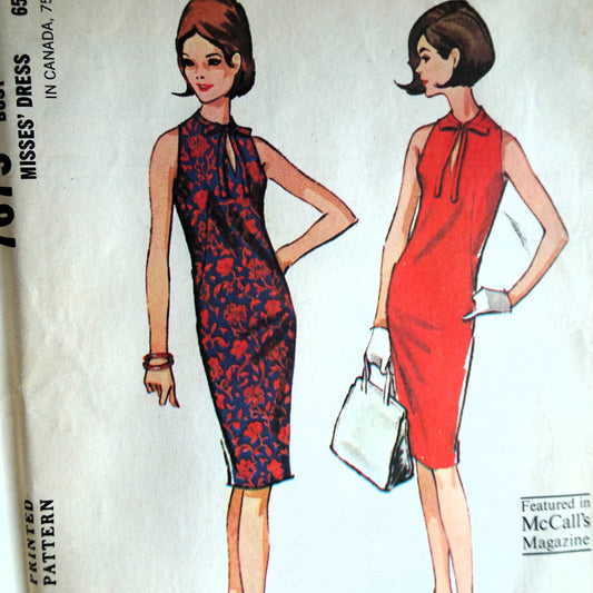 1960s CLASSY Slim Dress Pattern McCALLS  7679 Keyhole Neckline, Armholes Cut High On Shoulders, Bust 32 Vintage Sewing Pattern FACTORY FOLDED