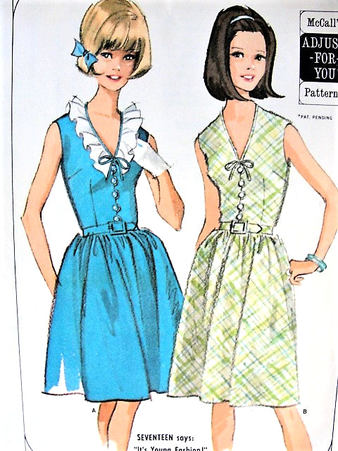 1960s CUTE V Neckline Dress Pattern McCALLS 7788 Ruffled Neckline Version Very Pretty Dress Bust 34-36 Vintage Sewing Pattern