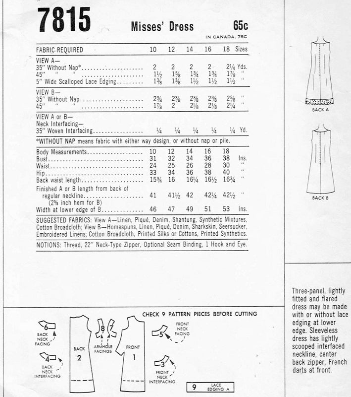 60s PRETTY Sleeveless Dress Pattern McCALLS 7815 Quickie Easy To Sew A Line Dress Two Style Versions Bust 31 Vintage Sewing Pattern FF