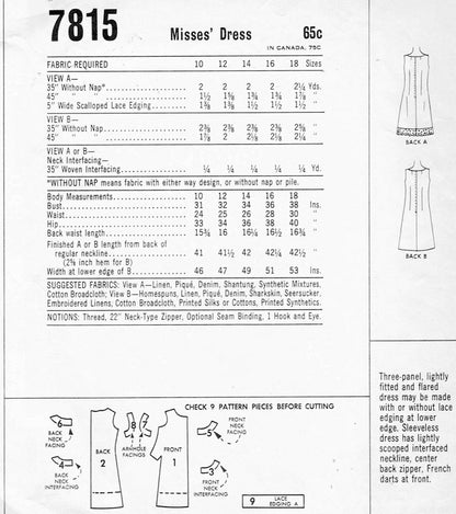 60s PRETTY Sleeveless Dress Pattern McCALLS 7815 Quickie Easy To Sew A Line Dress Two Style Versions Bust 31 Vintage Sewing Pattern FF