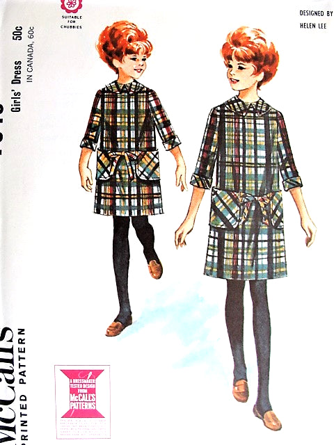 1960s Girls HELEN LEE Designer Dress Pattern McCALLS 7949 Cute Childrens Shift Dress Size 10 Vintage Sewing Pattern FACTORY FOLDED