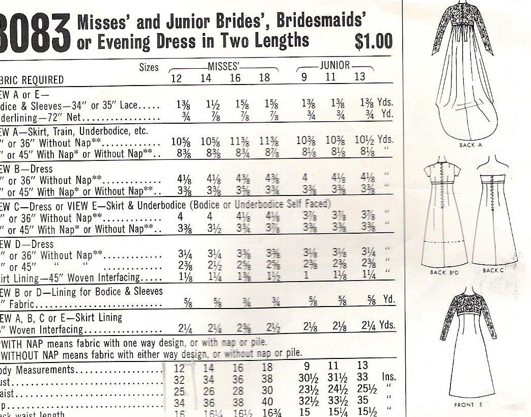 1960s GORGEOUS Empire Wedding Dress Bridal Gown Pattern McCALLS 8083 Four Versions, Strapless Long Sleeve Classic Chic Wedding Bridesmaid Pageant Prom Dress Gown Bust 31 Vintage Sewing Pattern