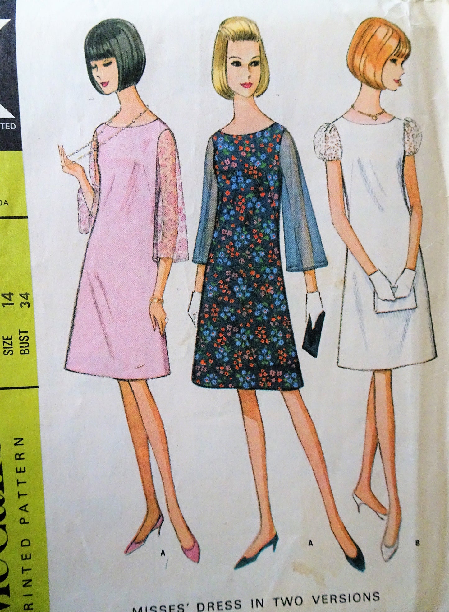 1960s CUTE Dress Pattern McCALLS 8261 Bell or Puff Sleeves Versions Bust 34 Vintage Sewing Pattern