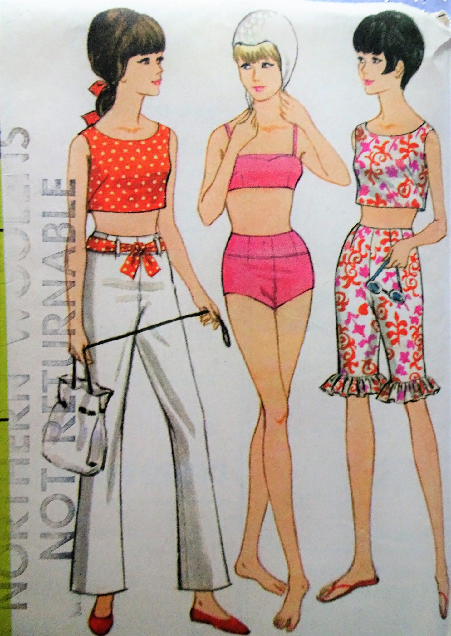 1960s CUTE Beach Wear Pattern McCALLS 8272 High Waist Bathing Suit, Crop Top, Pants or Jellies, Bust 32 Vintage Sewing Pattern