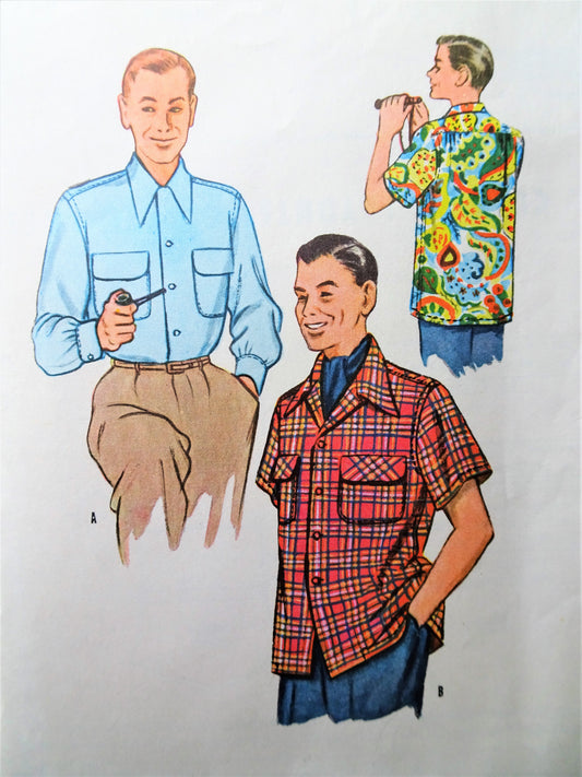 1950s CLASSIC Men's Shirt Pattern McCALLS 8335 Short or Long sleeves, Perfect For Hawaiian Prints, Chest 34-36, Vintage Sewing Pattern FACTORY FOLDED