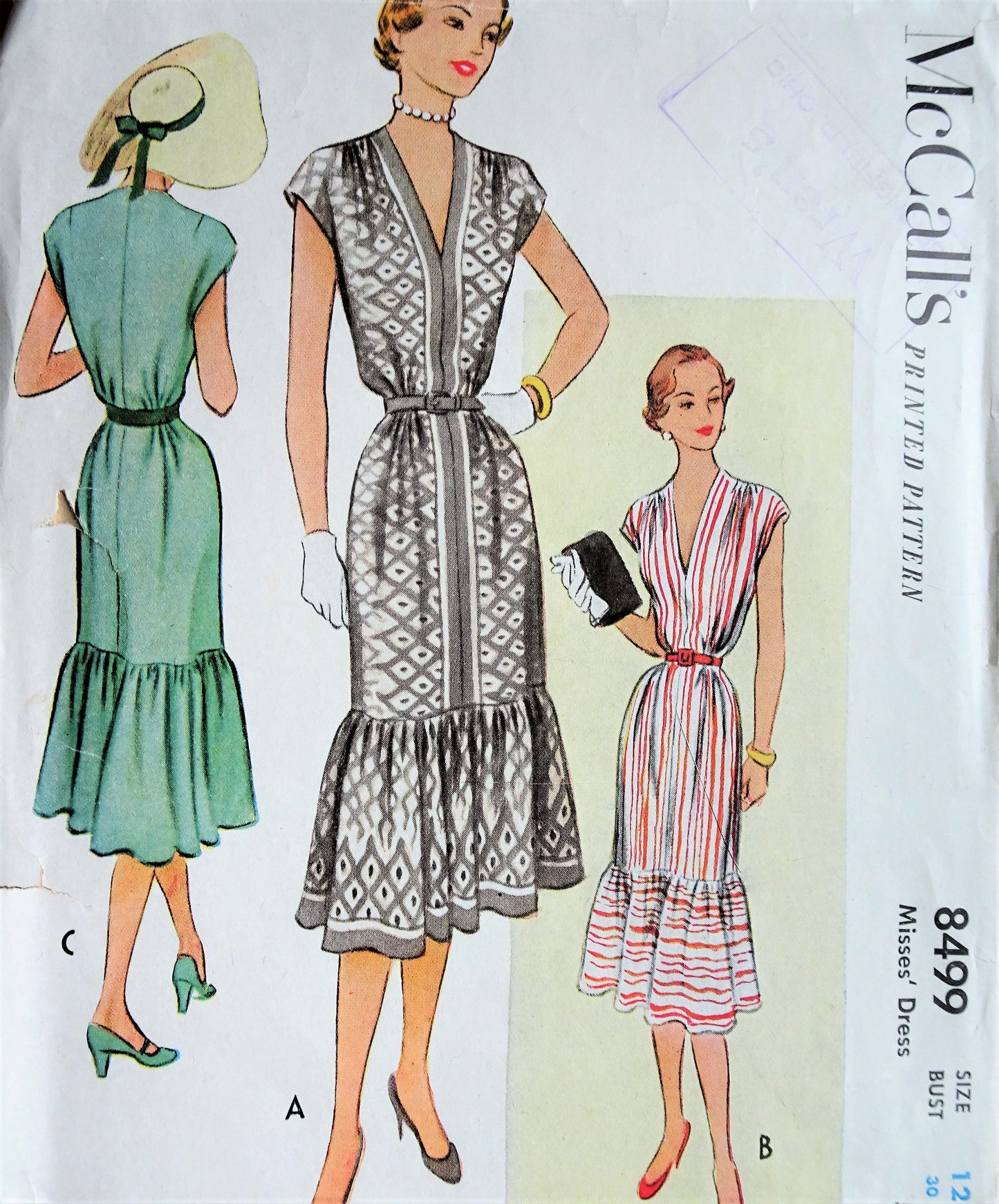 1950s EYE CATCHING Dress Pattern McCALLS 8499 Day or Party Dress, Bust 30 Vintage Sewing Pattern