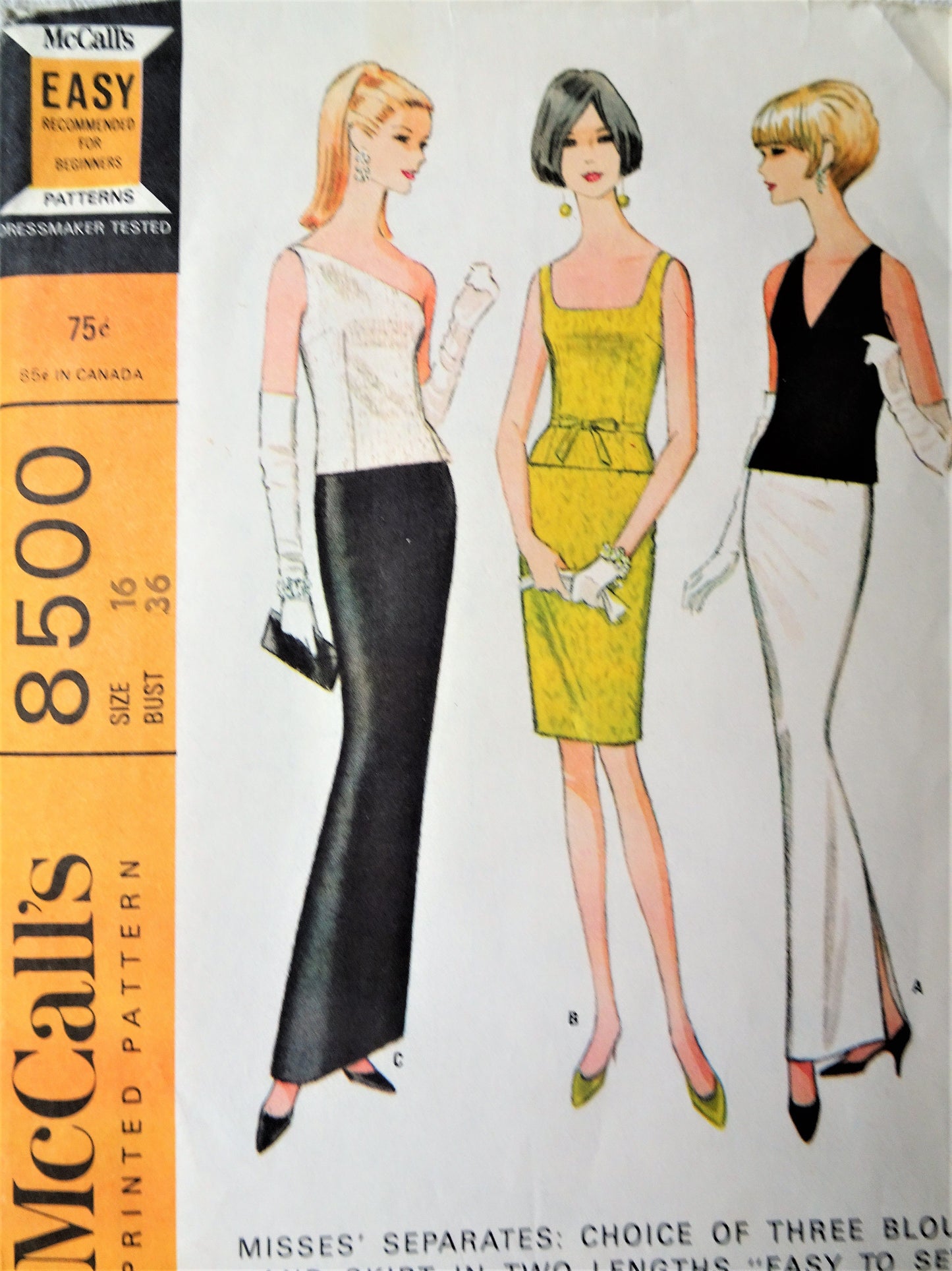 1960s ELEGANT Evening Separates Pattern McCALLS 8500 Slim Skirt in 2 Lengths, 3 Stunning Blouse Tops, Bust 36, Easy To Sew Vintage Sewing Pattern