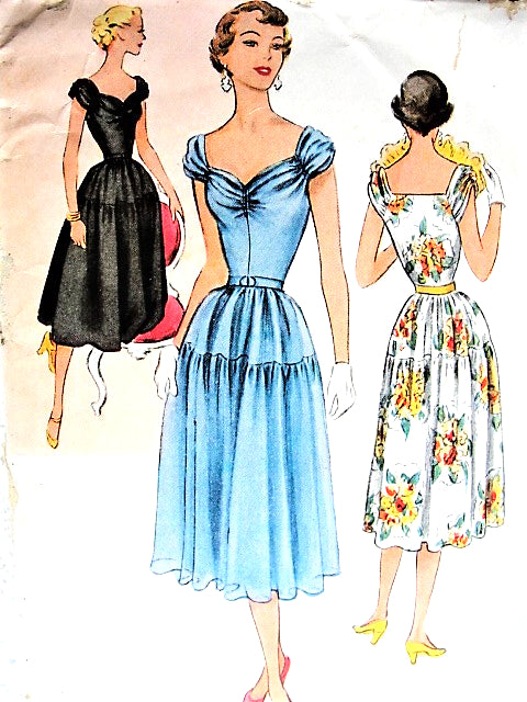 1950s ROMANTIC Party Dress Pattern McCALLS 8505 Almost Off Shoulders Sweetheart Neckline Perfect For Sheer Fabrics Bust 32 Vintage Sewing Pattern