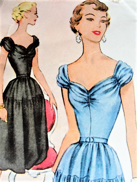1950s ROMANTIC Party Dress Pattern McCALLS 8505 Almost Off Shoulders Sweetheart Neckline Perfect For Sheer Fabrics Bust 32 Vintage Sewing Pattern