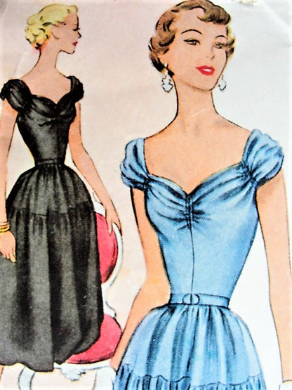 1950s ROMANTIC Party Dress Pattern McCALLS 8505 Almost Off Shoulders Sweetheart Neckline Perfect For Sheer Fabrics Bust 32 Vintage Sewing Pattern