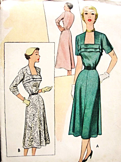 1950s Beautiful Dress Pattern McCALLS 8514 Striking Neckline Daytime or Cocktail Dress Bust 30 Vintage Sewing Pattern FACTORY FOLDED