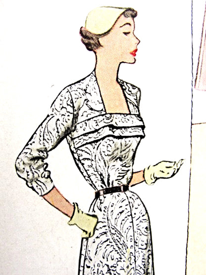 1950s Beautiful Dress Pattern McCALLS 8514 Striking Neckline Daytime or Cocktail Dress Bust 30 Vintage Sewing Pattern FACTORY FOLDED
