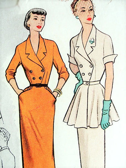 1950s CHIC Slim Dress With Detachable PEPLUM Pattern McCALLS 8544 Very Stylish Day or After 5 Bust 32 Vintage Sewing Pattern