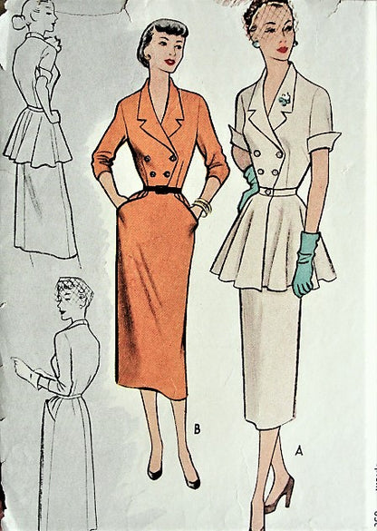 1950s CHIC Slim Dress With Detachable PEPLUM Pattern McCALLS 8544 Very Stylish Day or After 5 Bust 32 Vintage Sewing Pattern