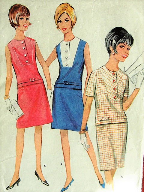 1960s Vintage CASUAL Two Piece Dress with Slim or Full Skirt McCalls 8604 Sewing Pattern Bust 36