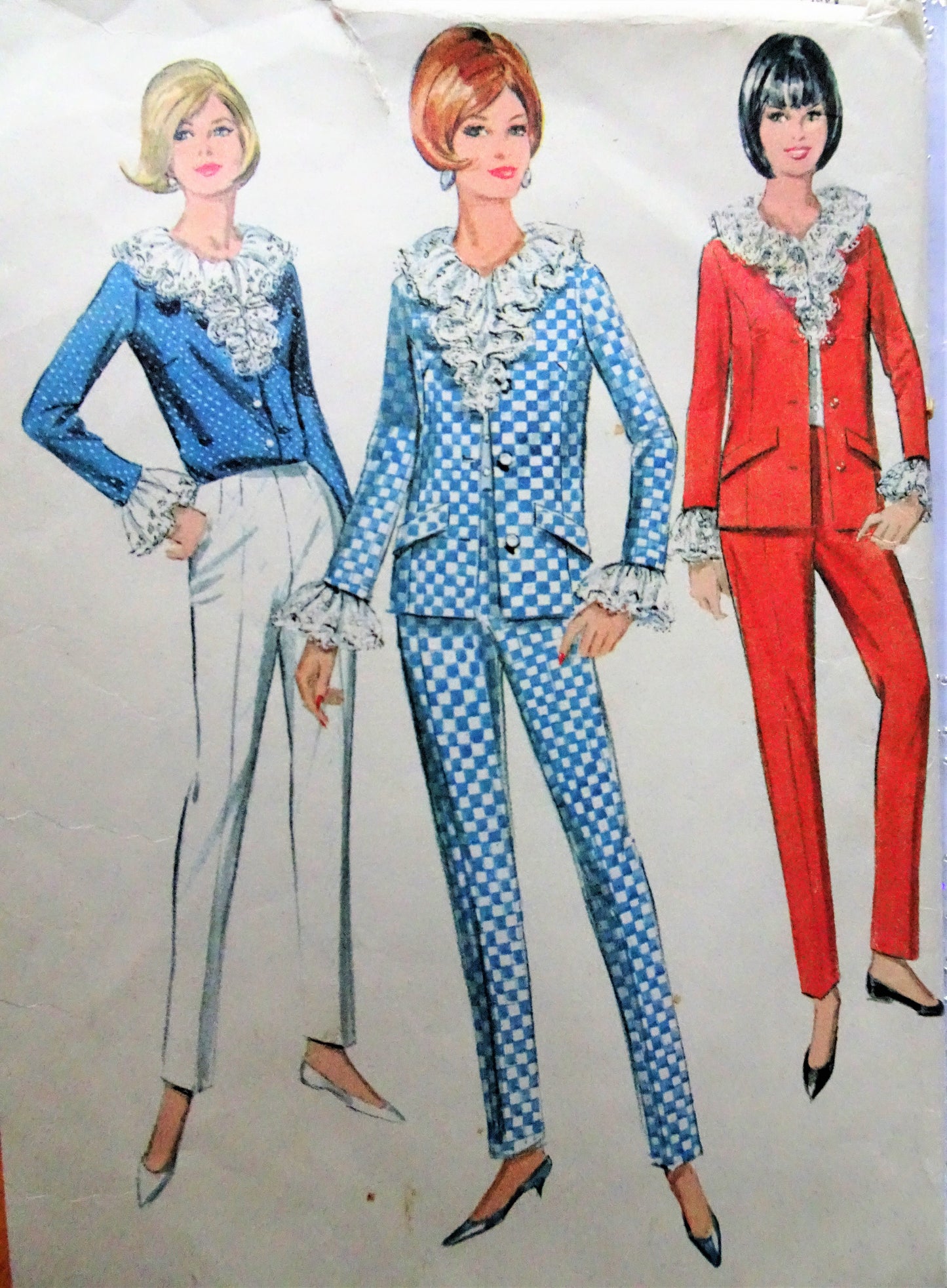 1960s FAB Blouse, Pants and Jacket Pattern McCALLS 8665 Ruffled Blouse, Slim High Waist Pants,Single Breast Jacket, Bust 32 Vintage Sewing Pattern