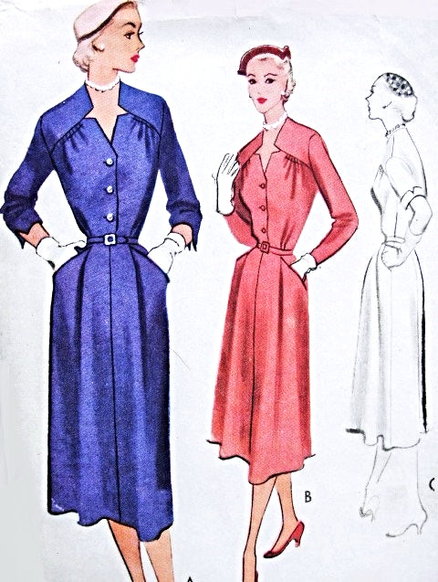 1950s Stylish Dress Pattern McCALLS 8684 Lovely Notched Neckline Sleek Tailored Design Easy Day To Evening Bust 32 Vintage Sewing Pattern FACTORY FOLDED