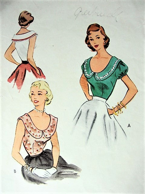 1950s PRETTY Day or Evening Blouse Pattern McCALLS 8703 Flattering Blouse in 2 Versions Bust 38 Vintage Sewing Pattern