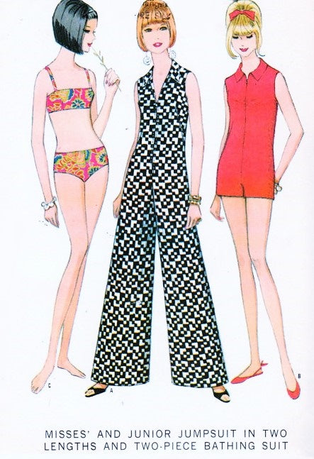 1960s FABULOUS Bathing Suit and Jumpsuit or Romper Pattern McCALLS 8738 Jumpsuit in 2 Lengths, 2 Pc Bikini Swimming Suit Bust 32 Vintage Sewing Pattern
