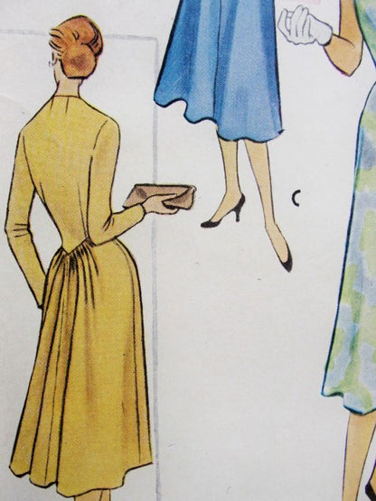 1950s Lovely Dress Pattern McCALLS 8801 Flattering Neckline Stunning Gathered Back Daytime or Dinner Dress Bust 35 Vintage Sewing Pattern FACTORY FOLDED