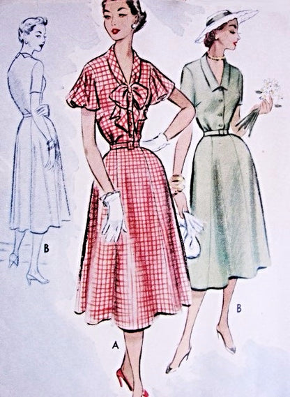 1950s Pretty Afternoon Dress Pattern McCALLS 8942 Two Neckline and Sleeve Styles Pretty Day or After 5 Dress Bust 30 Vintage Sewing Pattern FACTORY FOLDED