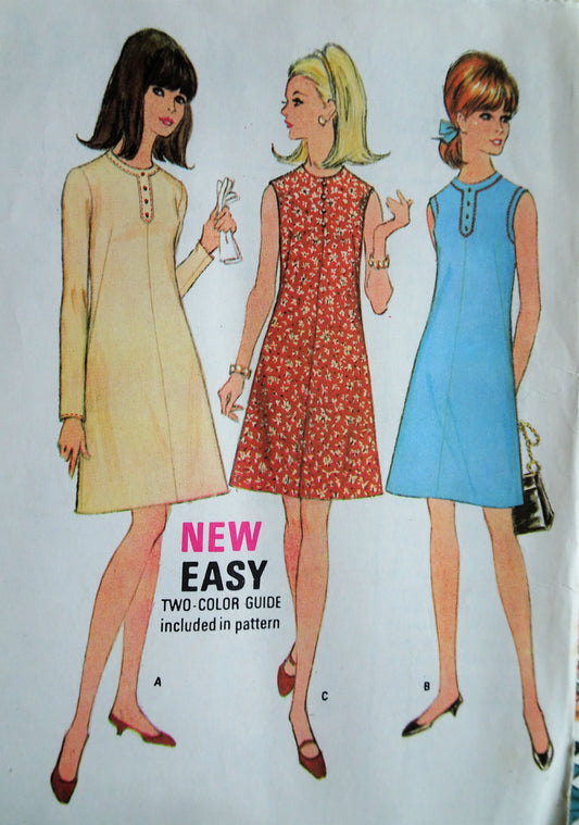 1960s MOD Dress Pattern McCALLS 8947 Three Versions, Bust 34 Vintage Sewing Pattern