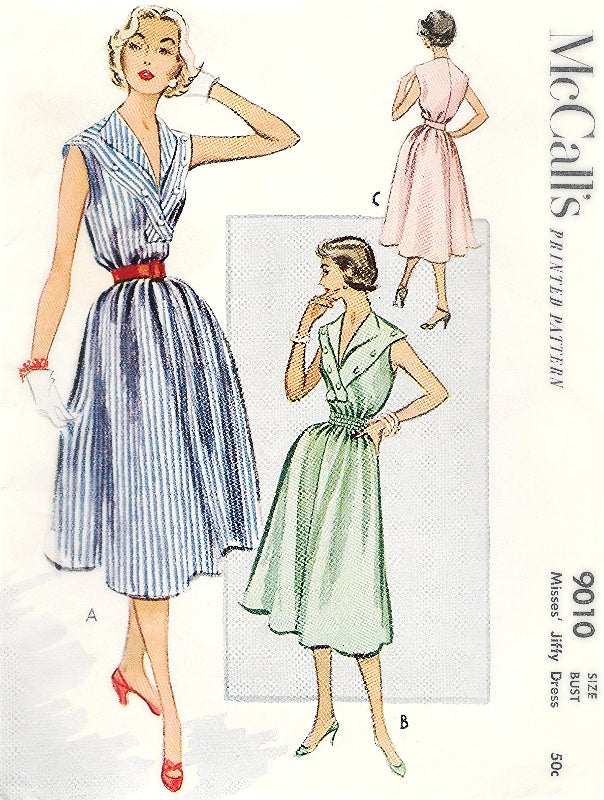 1950s PRETTY Jiffy Dress Pattern McCALLS 9010 Easy To Make and Perfect Carefree Summer Dress Bust 30 Vintage Sewing Pattern FACTORY FOLDED