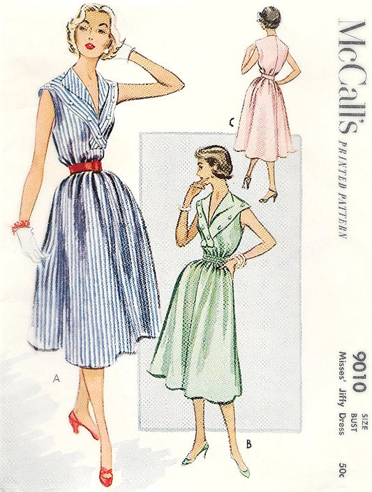 1950s PRETTY Jiffy Dress Pattern McCALLS 9010 Easy To Make and Perfect Carefree Summer Dress Bust 30 Vintage Sewing Pattern FACTORY FOLDED