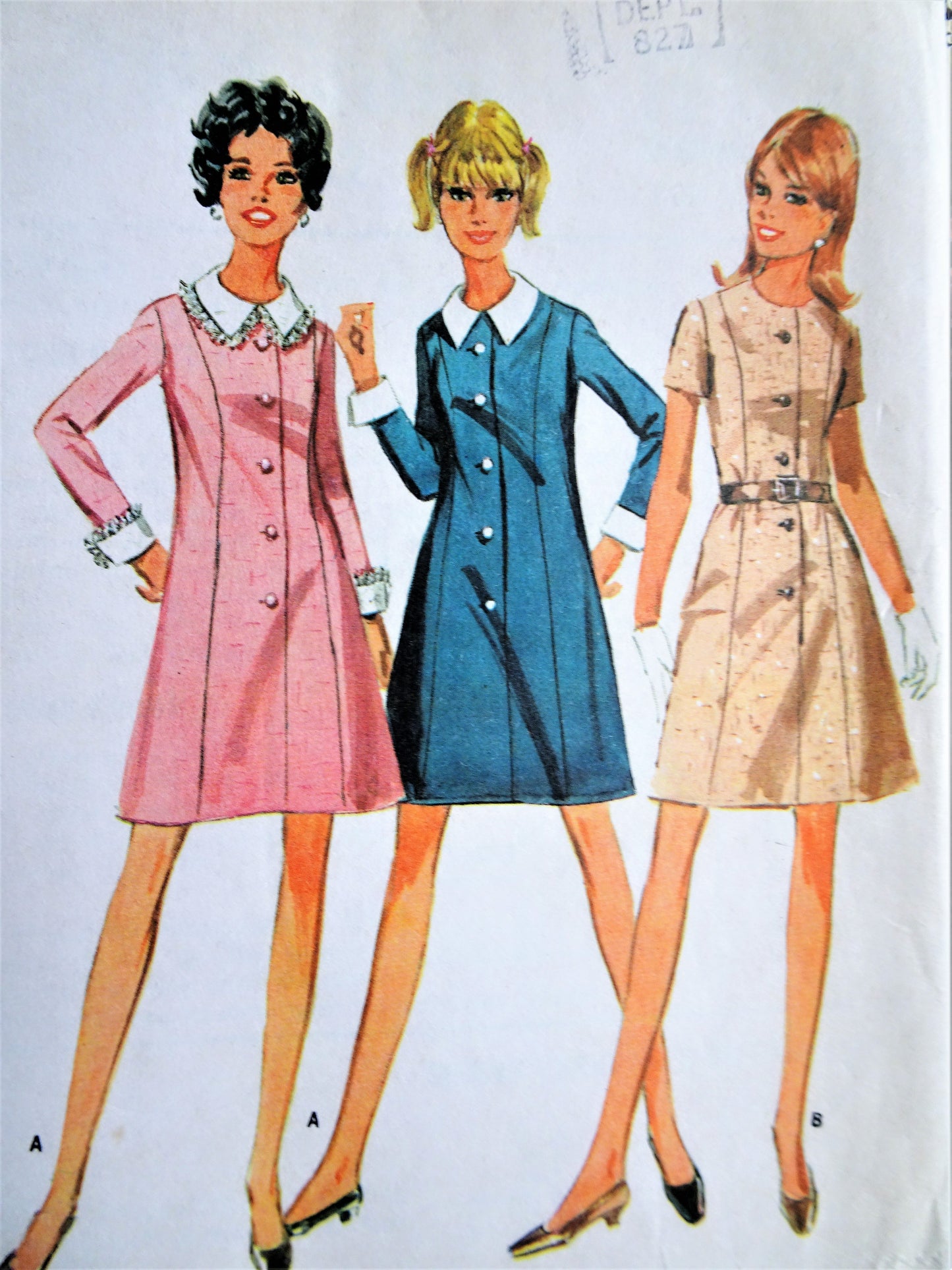 MOD 1960s Front Button Dress Pattern McCALLS 9232 Two Style Versions Bust 34 Vintage Sewing Pattern FF