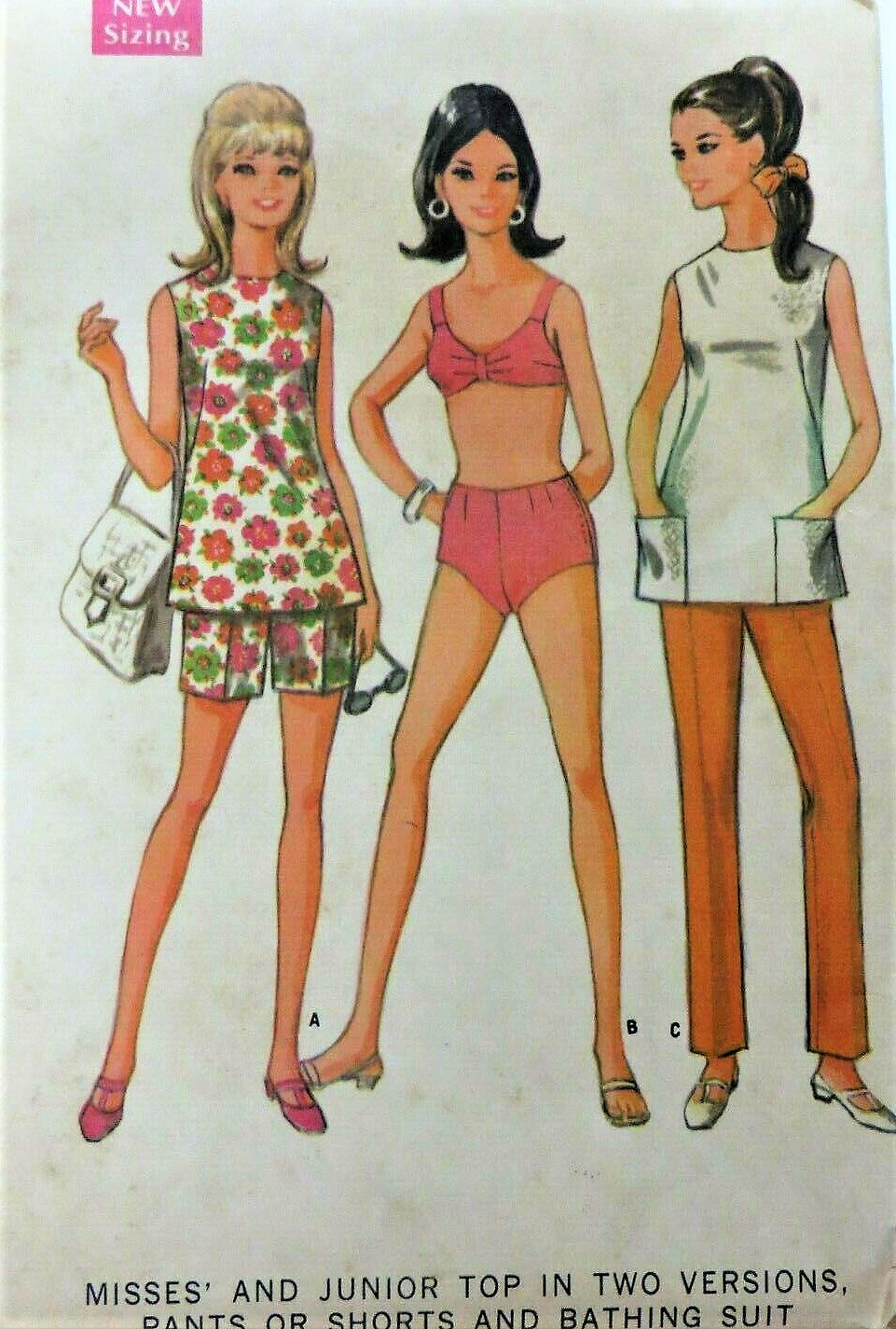 1960s BEACH WEAR Pattern McCALLS 9237 Cute Top in Two Versions, Pants or Shorts and Bathing Suit, Bust 36 Vintage Sewing Pattern UNCUT
