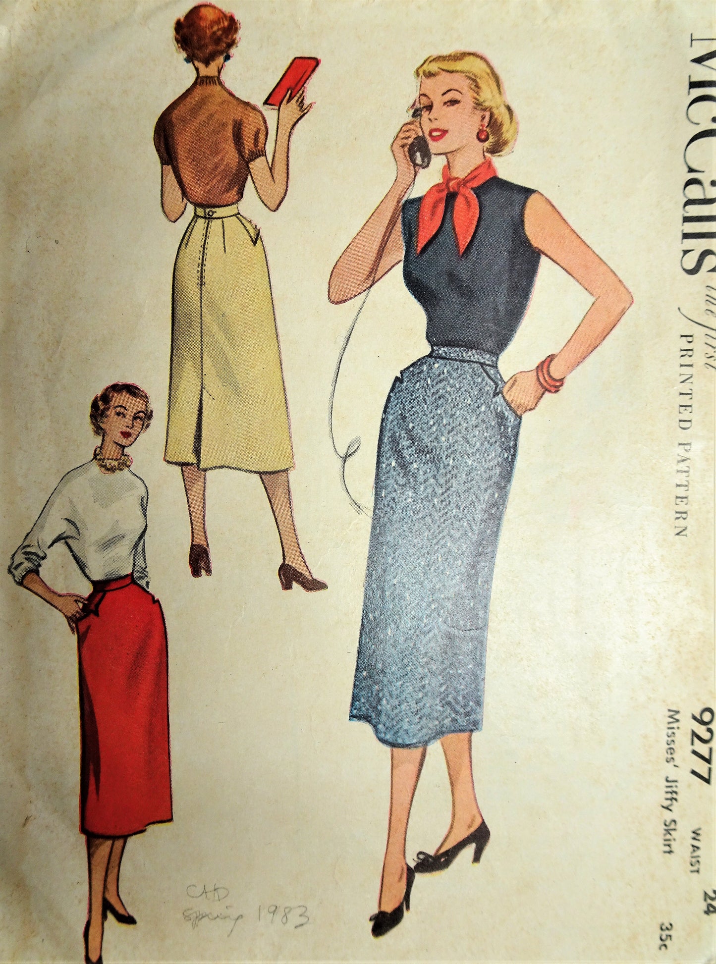 1950s CLASSY Slim Skirt Pattern McCALLS 9277 Very Marilyn Monroe Style Jiffy Skirt Waist 24 Vintage Sewing Pattern