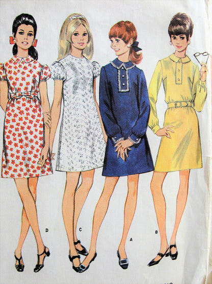 1960s MOD Dress Pattern McCALLS 9282 Four CUTE Versions Bust 32 EASY To Sew Vintage Sewing Pattern FACTORY FOLDED