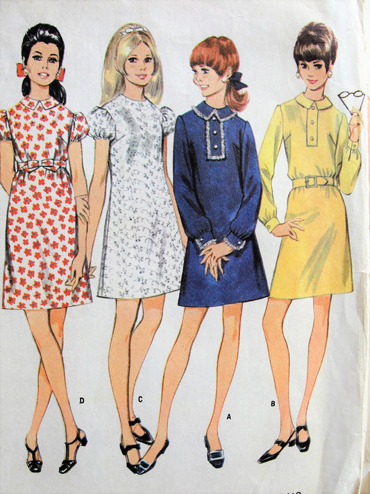 1960s MOD Dress Pattern McCALLS 9282 Four CUTE Versions Bust 32 EASY To Sew Vintage Sewing Pattern FACTORY FOLDED