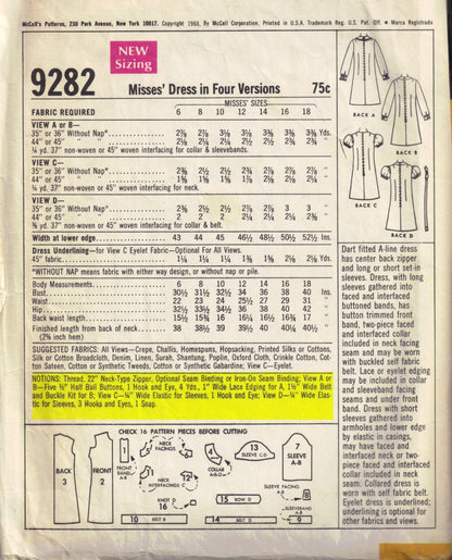 1960s MOD Dress Pattern McCALLS 9282 Four CUTE Versions Bust 32 EASY To Sew Vintage Sewing Pattern FACTORY FOLDED