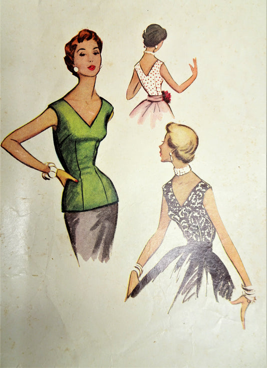 1950s CLASSY Day or Evening Blouse Pattern McCALLS 9354 Beautiful V Necklines, Tuck In or Overblouse Bust 30 Vintage Sewing Pattern