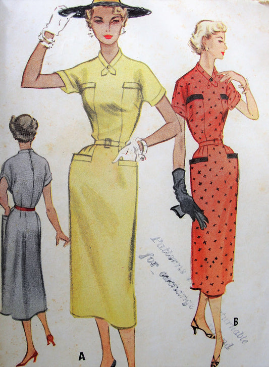1950s STYLISH Slim Dress Pattern McCALLS 9375 Two Lovely Styles Bust 32 Vintage Sewing Pattern