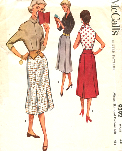 1950s FABULOUS Skirt & Contour Belt Pattern McCALLs 9392 Eye Catching Pleated Details, Waist Size 28 Vintage Sewing Pattern FF