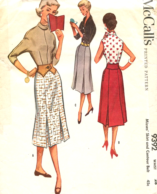 1950s FABULOUS Skirt & Contour Belt Pattern McCALLs 9392 Eye Catching Pleated Details, Waist Size 28 Vintage Sewing Pattern FF